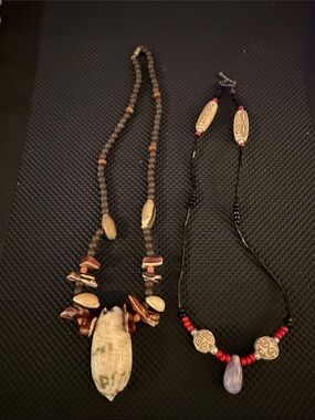 Two Natural Stone and Bead Women’s Necklaces in Brown, Red and Black